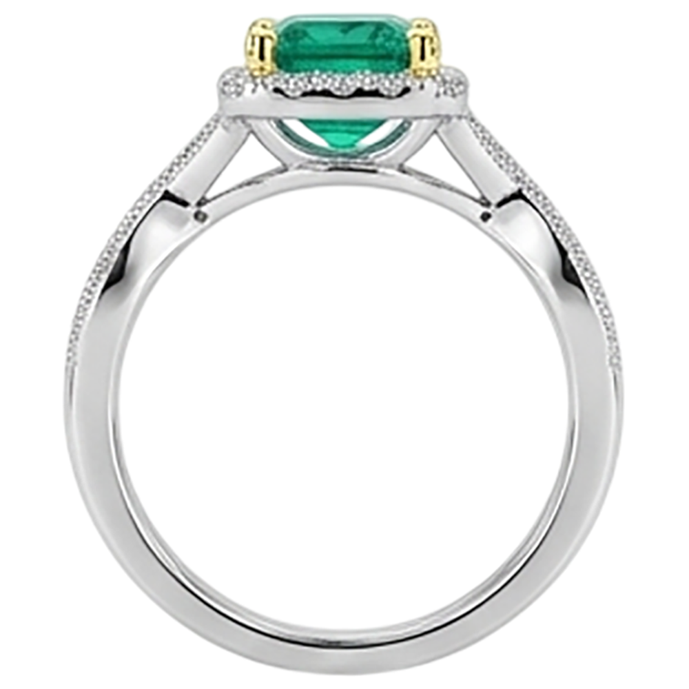 Natürlicher Edler Smaragd Edelstein-Ring 2,50 Karat Bicolor 14K Gold – Rückansicht