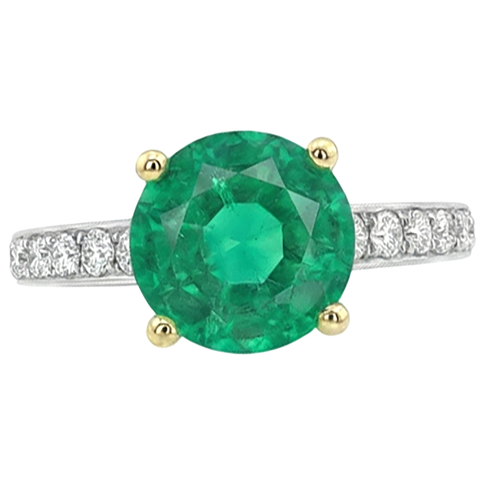 Naturreiner Kolumbianischer Smaragd Schmuckstein-Ring 2,50 Karat 14 Karat Zweifarbig Gold – Frontansicht