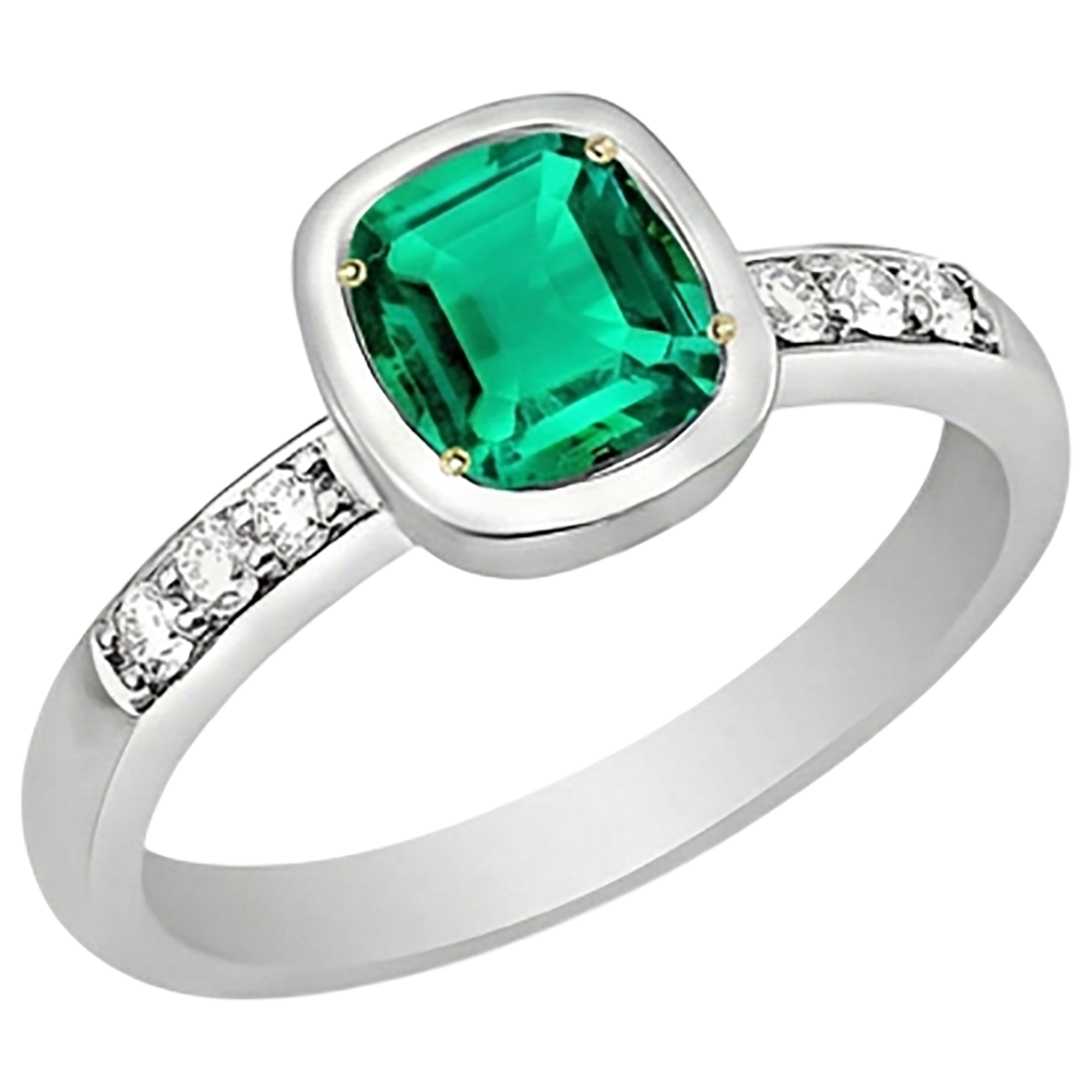 Schmuckstein-Ring 14 Karat Zweifarbig Gold mit Edler Smaragd – Seitenansicht