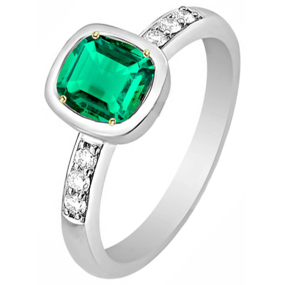 Edler Smaragd Kissen-Schliff Schmuckstein-Ring in 14 Karat Zweifarbig Gold – Profilansicht