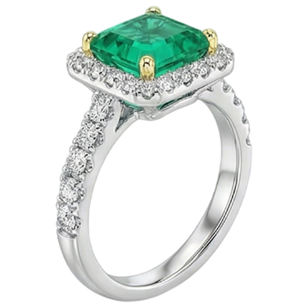Echter Smaragd Schmuckstein-Ring 3,50 Karat Bicolor 14K Gold – Schrägansicht