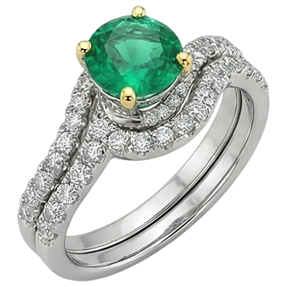 Rund-Brillant Kolumbianischer Smaragd Ring in 14 Karat Zweifarbig Gold – Seitenansicht