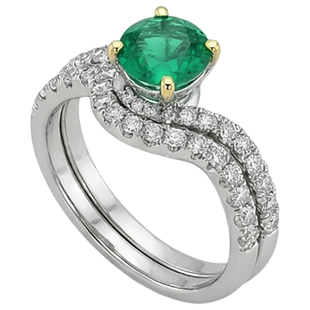 Kolumbianischer Smaragd Farbstein-Ring 2,50-Karat 14 Karat Zweifarbig Gold – Profilansicht