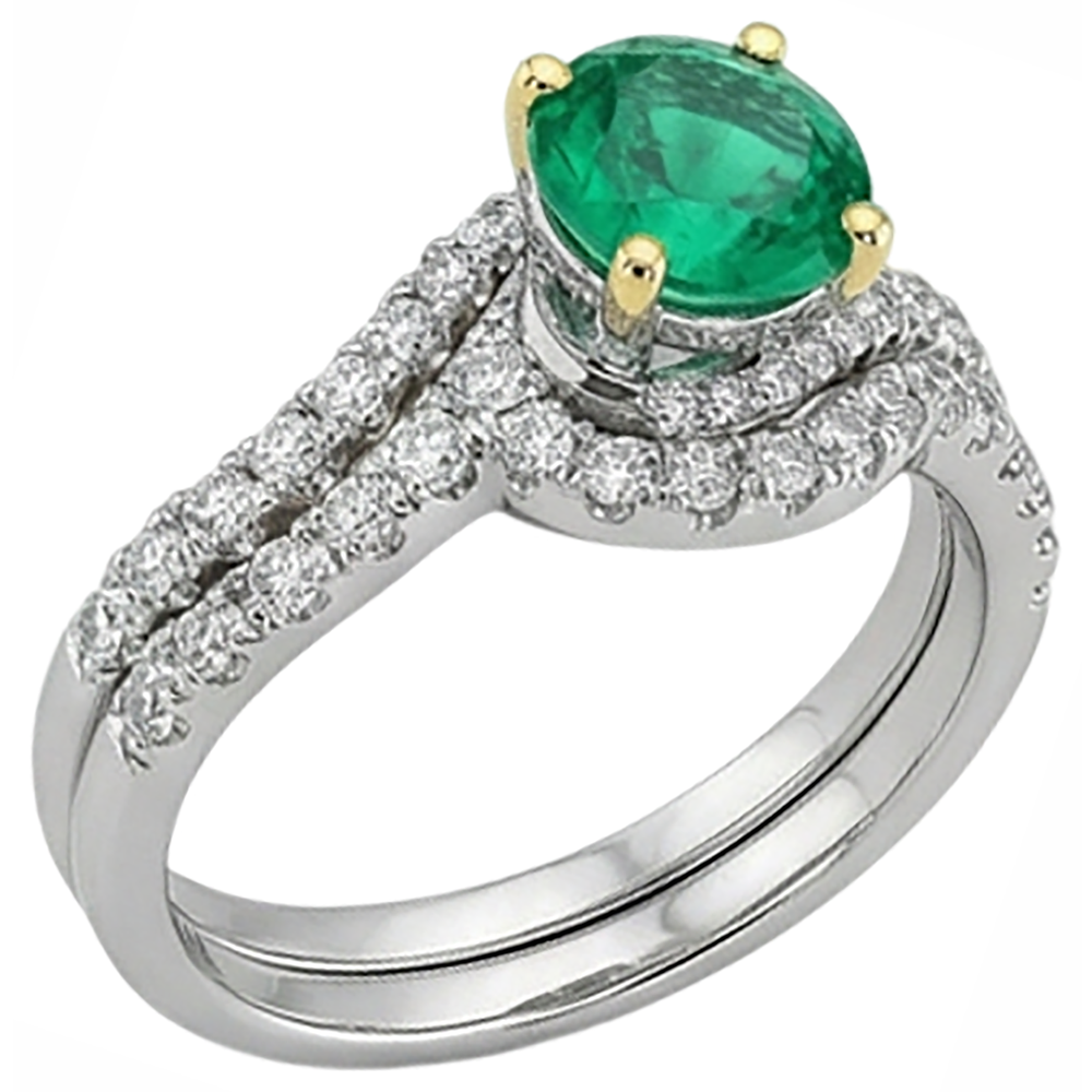 Farbstein-Ring 14 Karat Zweifarbig Gold mit Kolumbianischer Smaragd – Draufsicht