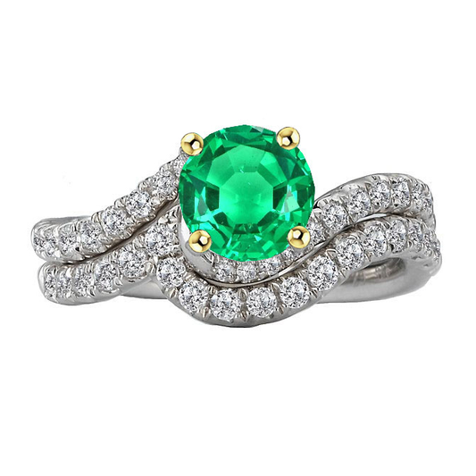 Kolumbianischer Smaragd Farbstein-Ring 2,50-Karat 14 Karat Zweifarbig Gold – Hauptansicht