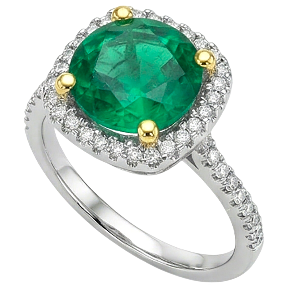 Rund-Brillant Kolumbianischer Smaragd Ring in 14 Karat Zweifarbig Gold – Profilansicht