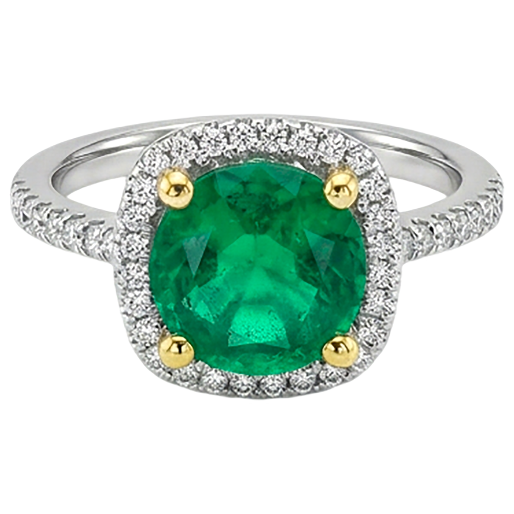Kolumbianischer Smaragd Rund-Brillant Edelstein-Ring in 14 Karat Zweifarbig Gold – Seitenansicht
