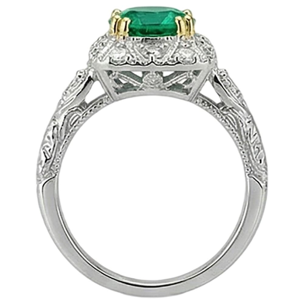Farbstein-Ring Zweifarbiges 14K Gold mit Kolumbianischer Smaragd – Draufsicht