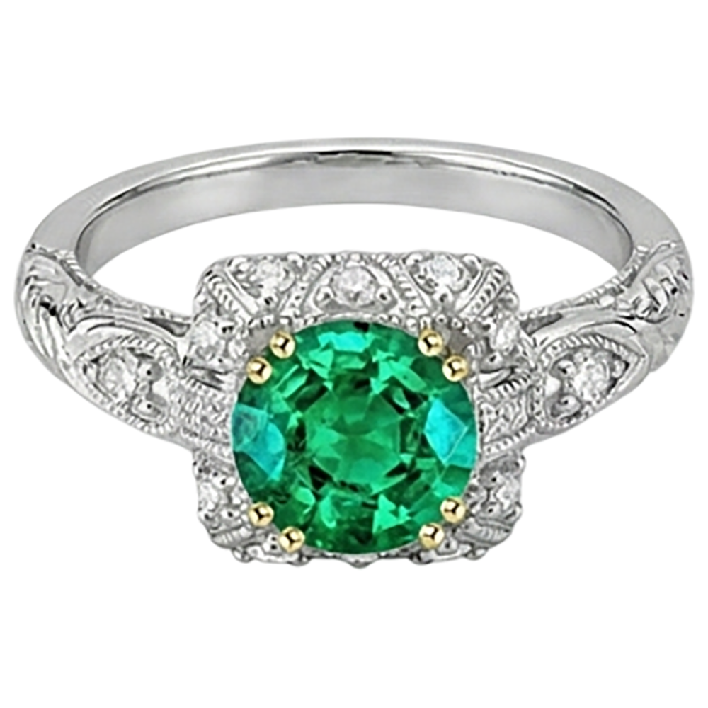 Farbstein-Ring Zweifarbiges 14K Gold mit Kolumbianischer Smaragd – Schrägansicht