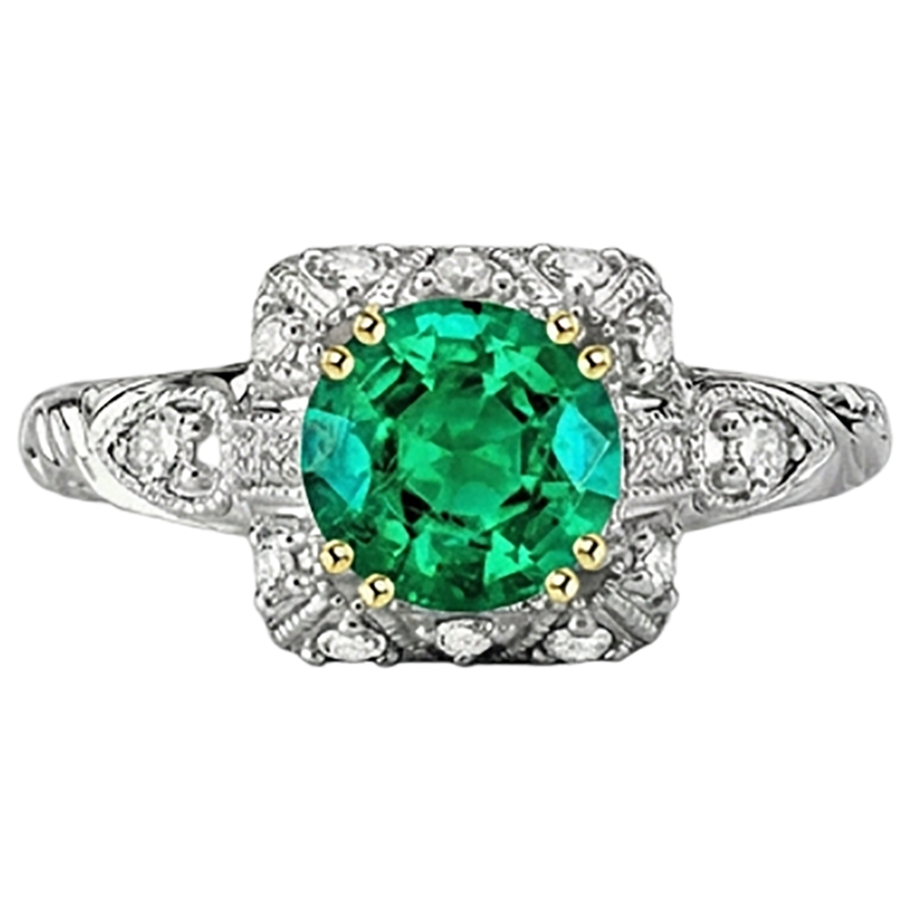 Farbstein-Ring Zweifarbiges 14K Gold mit Kolumbianischer Smaragd – Frontansicht