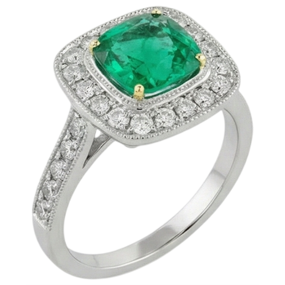 Erdgewonnener Kolumbianischer Smaragd Farbstein-Ring 2 Karat Zweifarbiges 14K Gold – Seitenansicht