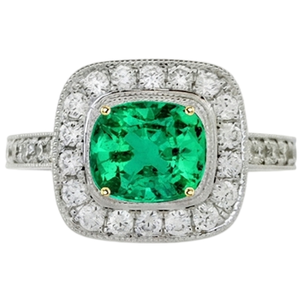 Farbstein-Ring Zweifarbiges 14K Gold mit Kolumbianischer Smaragd – Draufsicht