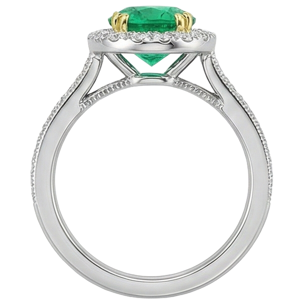 Natürlicher Kolumbianischer Smaragd Edelstein-Ring 2,50 Karat Bicolor 14K Gold – Draufsicht