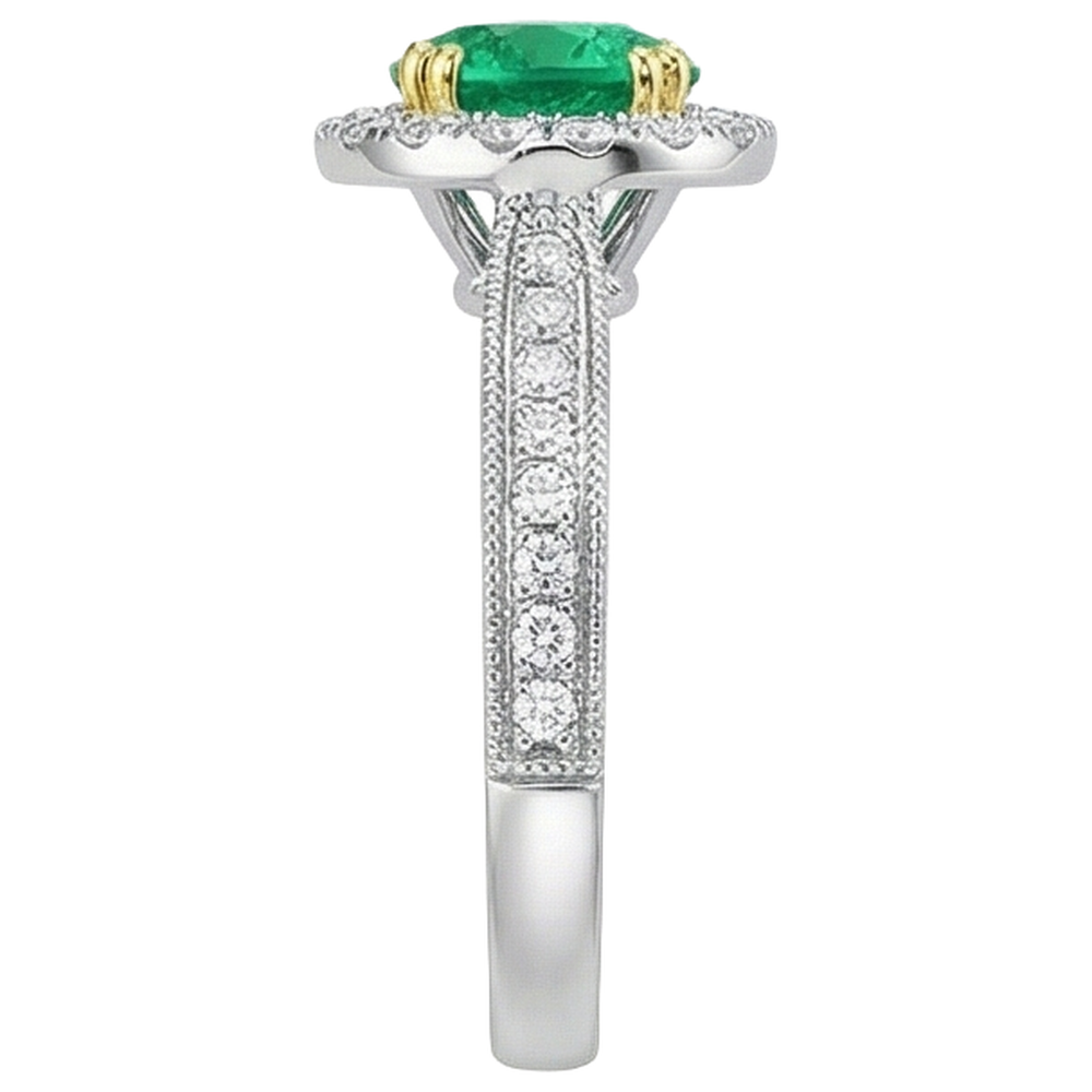 Edelstein-Ring Bicolor 14K Gold mit Kolumbianischer Smaragd – Rückansicht