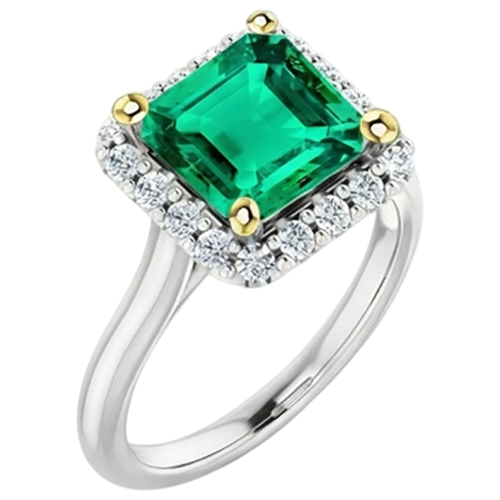 Smaragd-Schliff Edler Smaragd Ring in Zweifarbiges 14K Gold – Seitenansicht