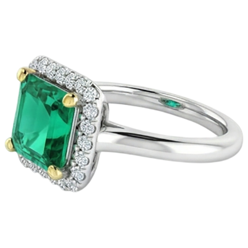 Authentischer Edler Smaragd Farbstein-Ring – Profilansicht