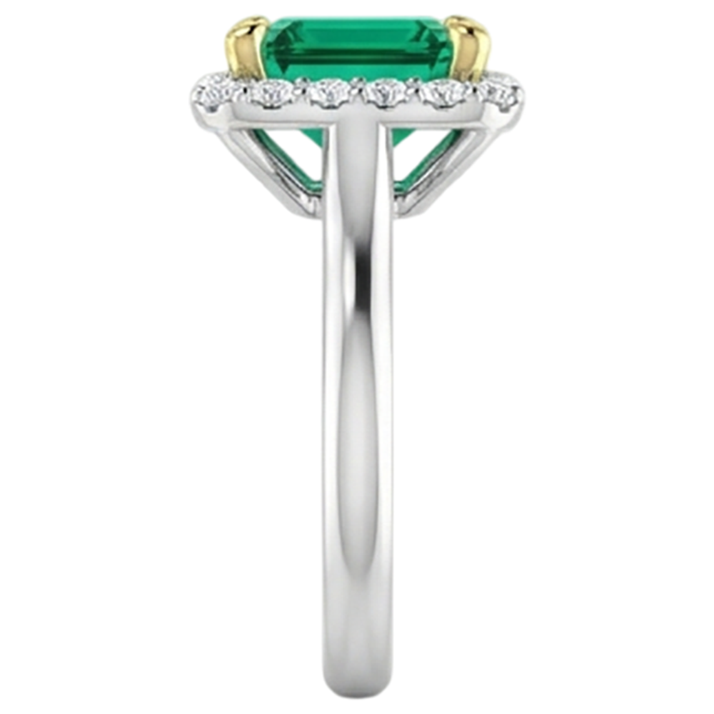 Edler Smaragd Smaragd-Schliff Farbstein-Ring in Zweifarbiges 14K Gold – Draufsicht