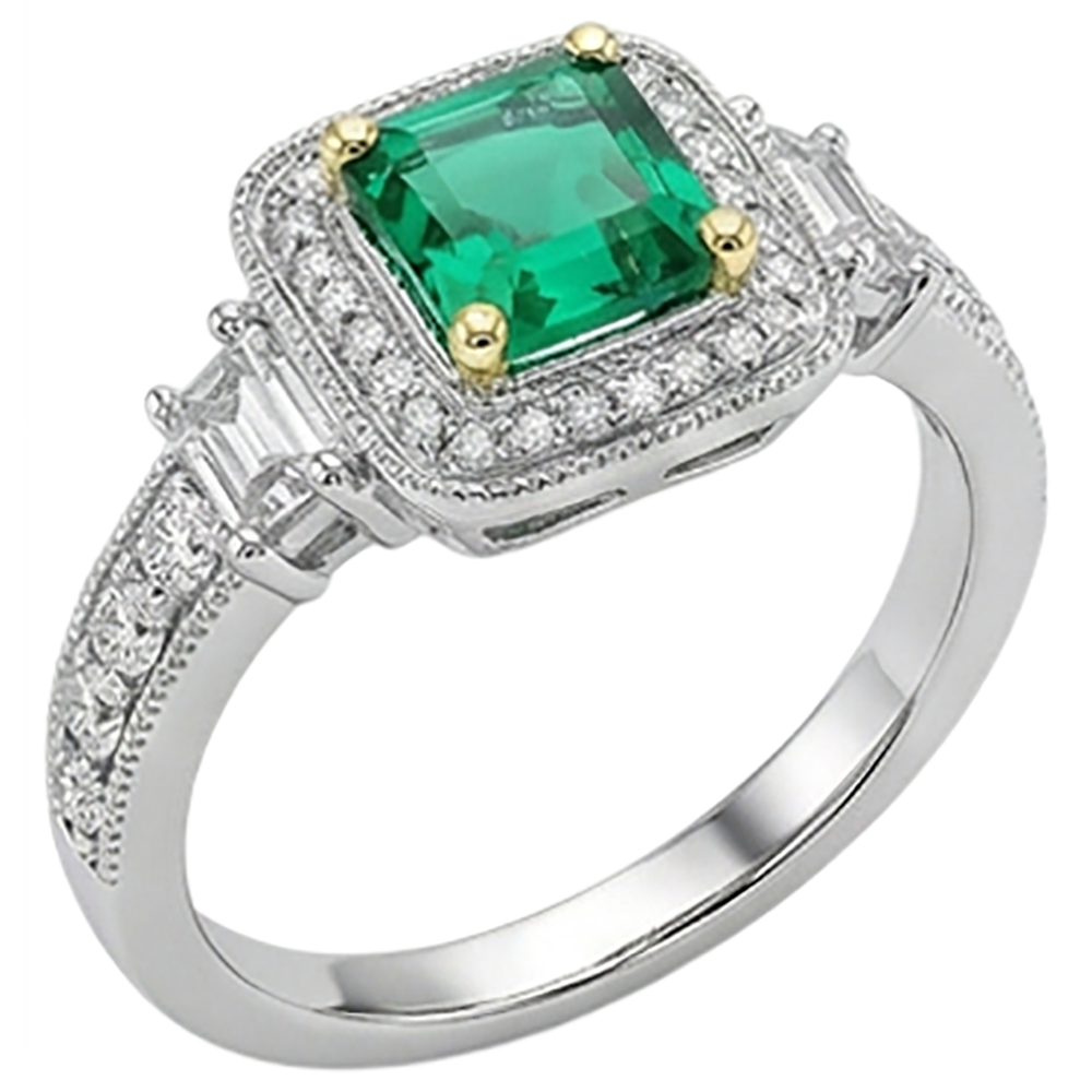 Farbstein-Ring Zweifarbiges 14K Gold mit Edler Smaragd – Seitenansicht