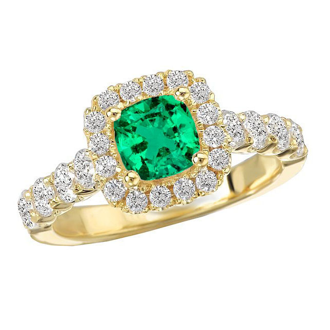 Schmuckstein-Ring 14K Gelbgold mit Smaragd – Frontansicht