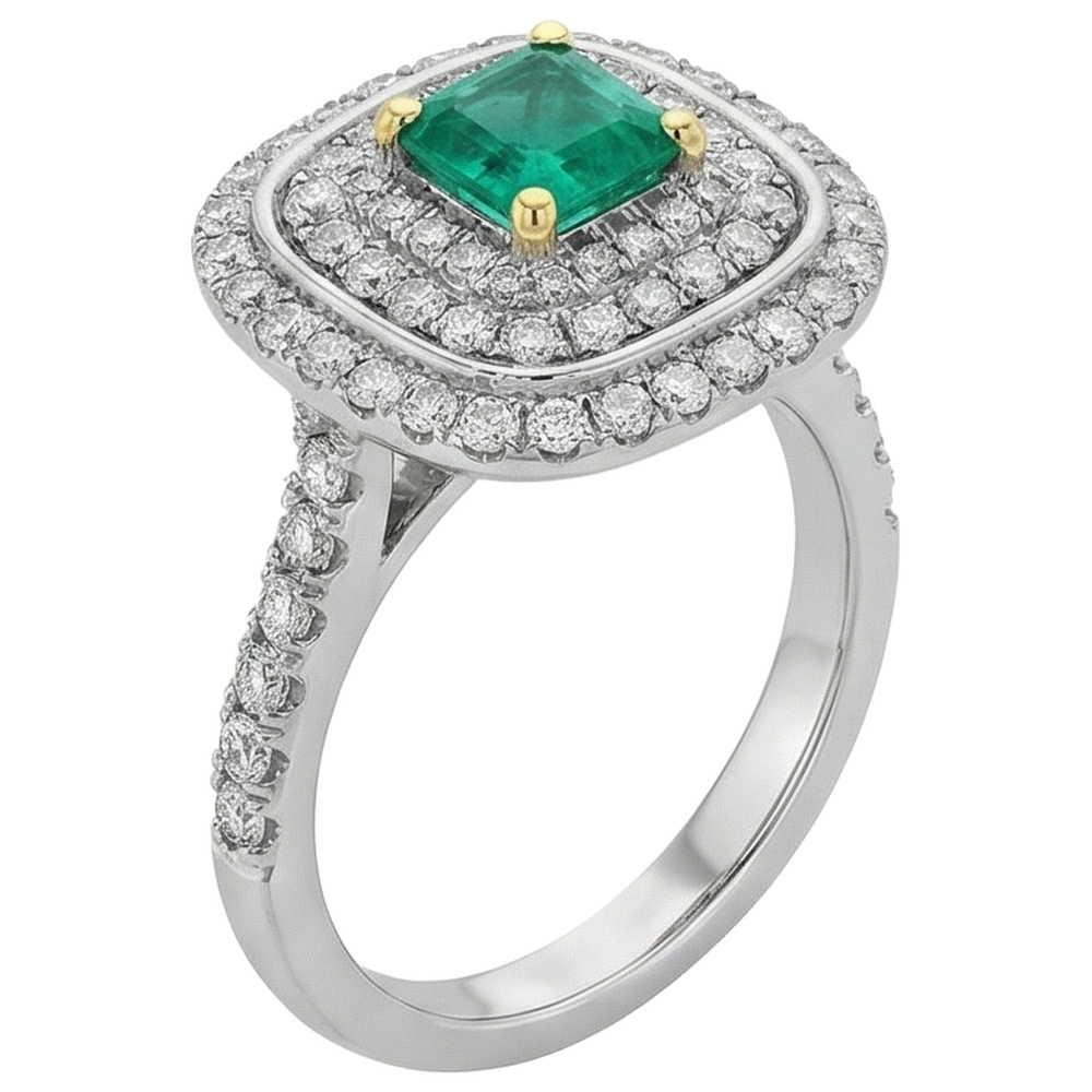 Smaragd Smaragd-Schliff Edelstein-Ring in Zweifarbiges 14K Gold – Seitenansicht