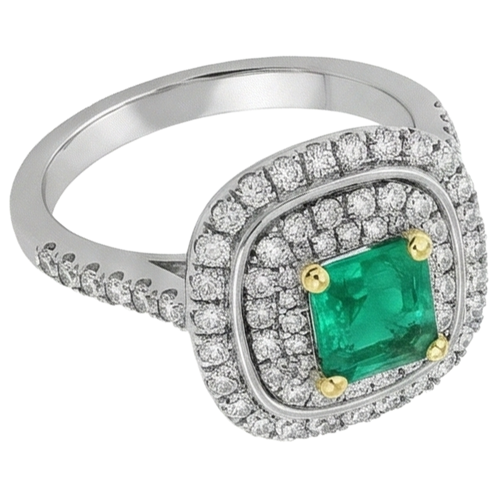 Smaragd-Schliff Smaragd Ring in Zweifarbiges 14K Gold – Frontansicht