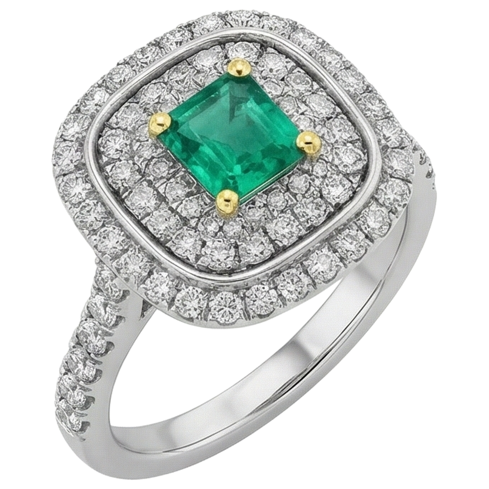 Smaragd-Schliff Smaragd Ring in Zweifarbiges 14K Gold – Profilansicht
