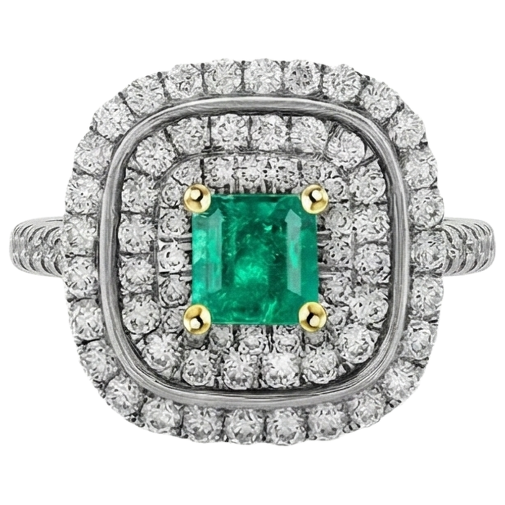 Natürlicher Smaragd Edelstein-Ring 1 Karat Zweifarbiges 14K Gold – Schrägansicht