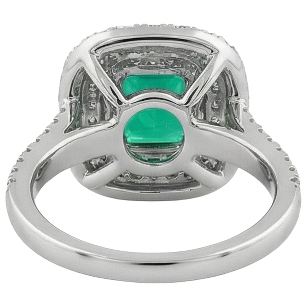 Smaragd Smaragd-Schliff Edelstein-Ring in Zweifarbiges 14K Gold – Rückansicht