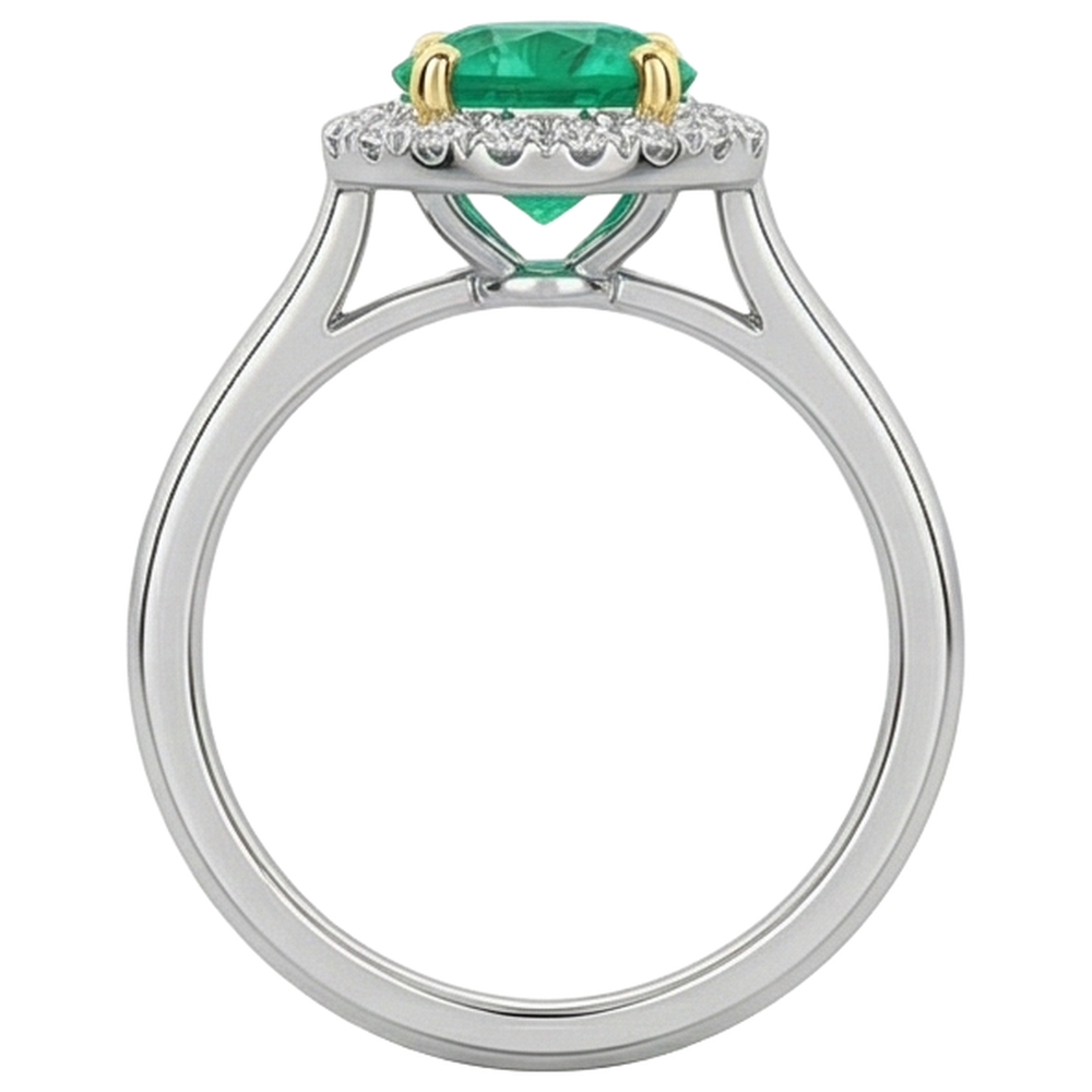 Brillantschliff Edler Smaragd Ring in Zweifarbiges 14K Gold – Rückansicht