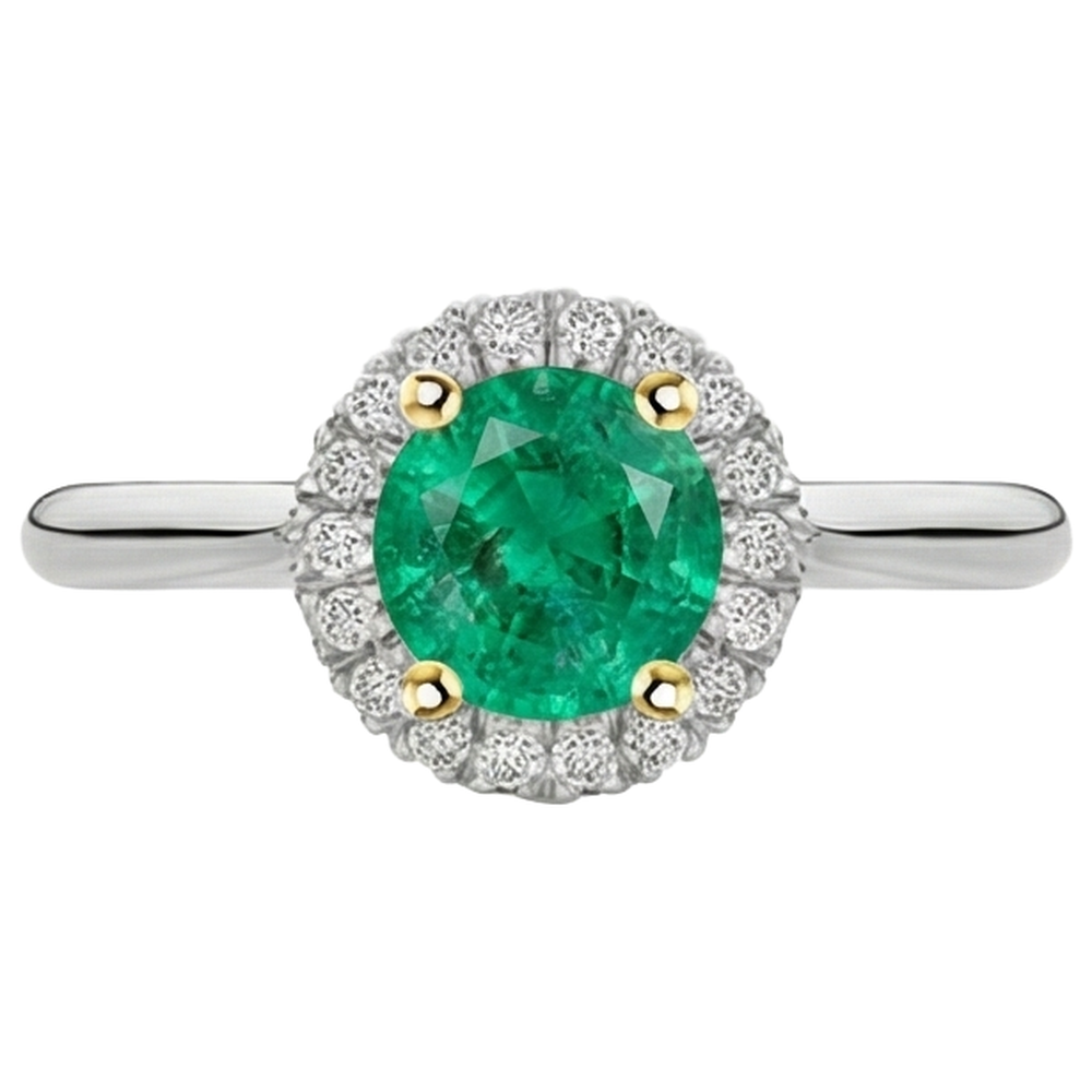 Natürlicher Edler Smaragd Schmuckstein-Ring 2 Karat Zweifarbiges 14K Gold – Schrägansicht