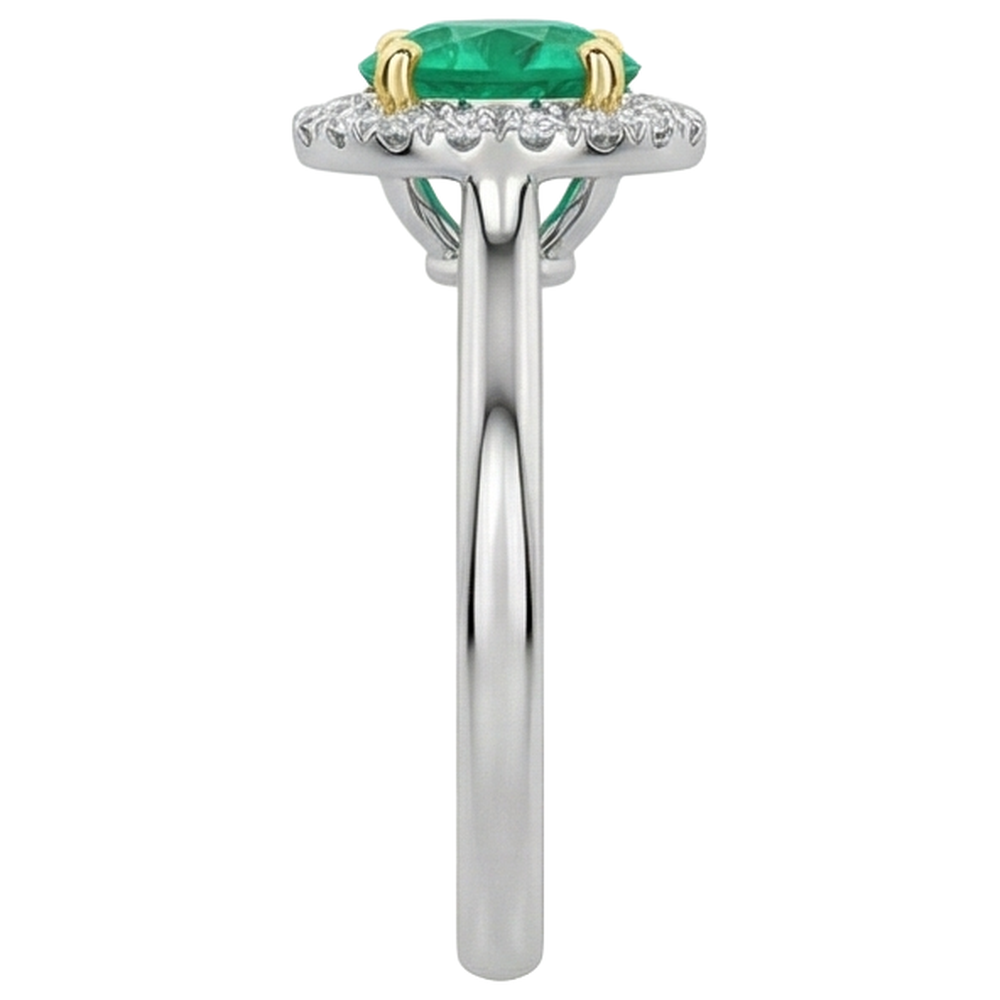 Brillantschliff Edler Smaragd Ring in Zweifarbiges 14K Gold – Draufsicht