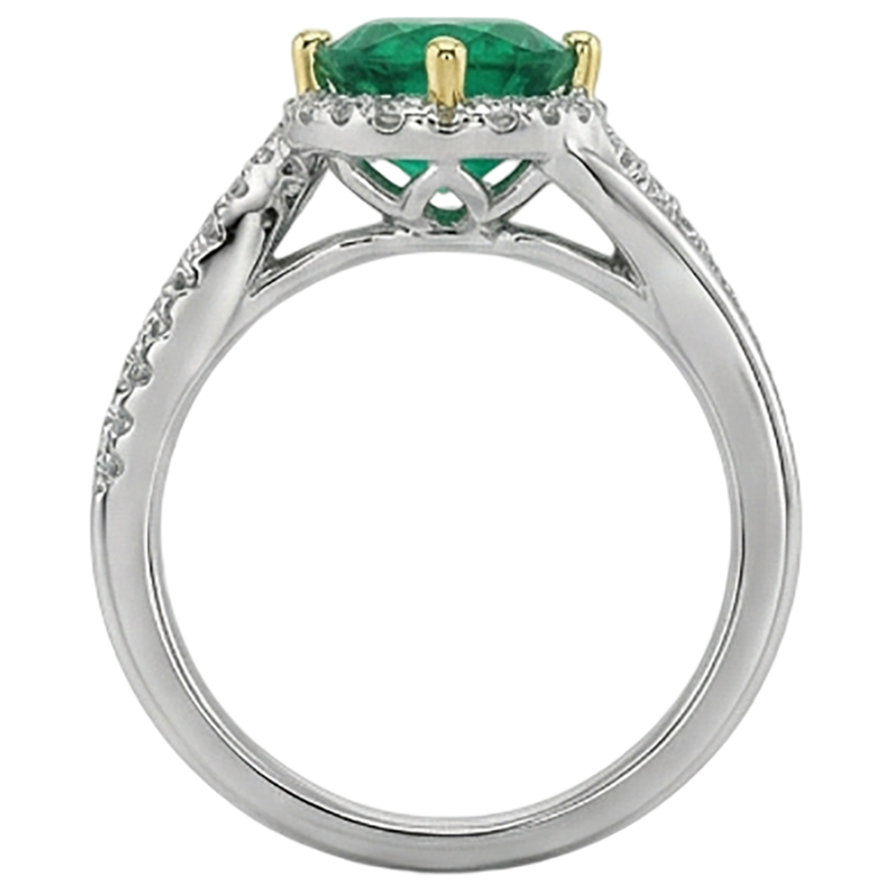 Schmuckstein-Ring 14 Karat Zweifarbig Gold mit Smaragd – Draufsicht