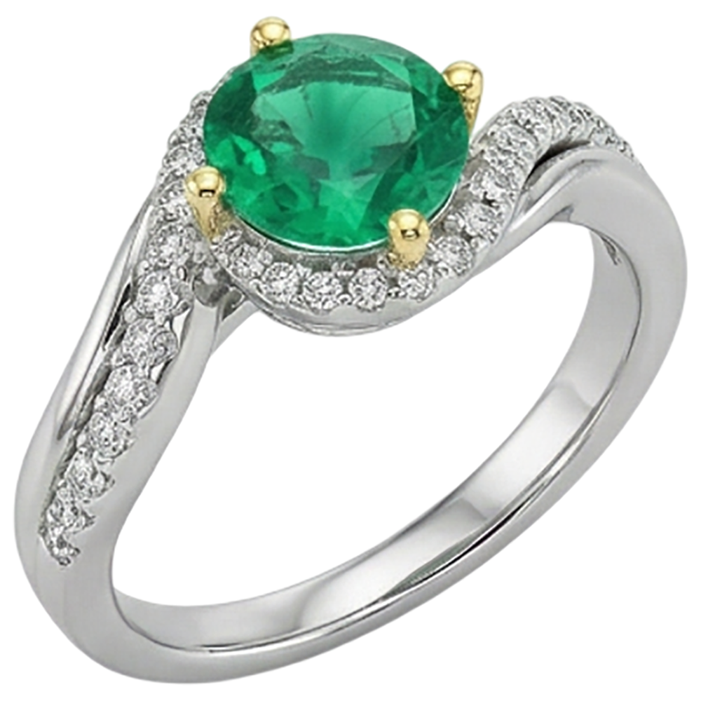 Rund-Brillant Smaragd Ring in 14 Karat Zweifarbig Gold – Profilansicht