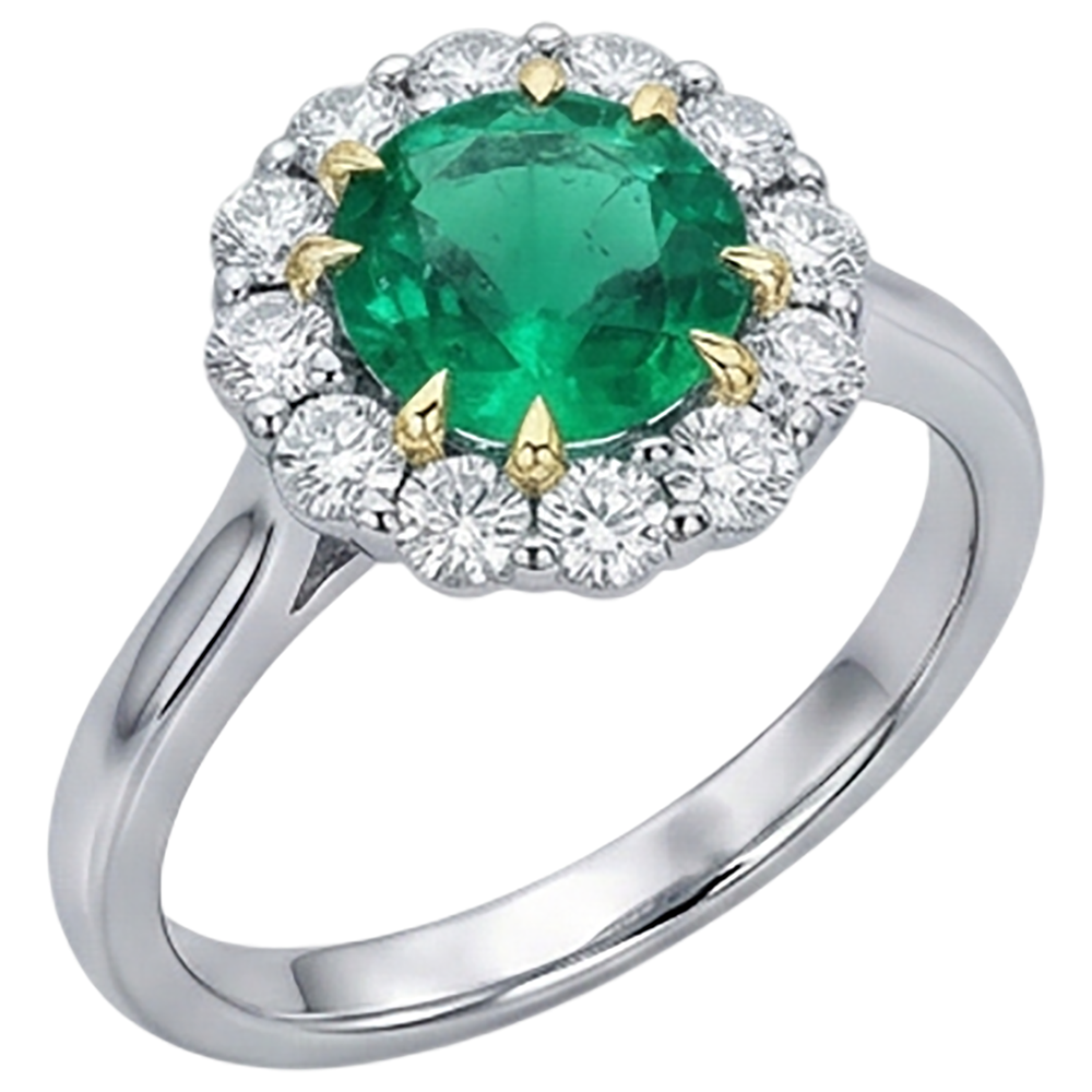 Smaragd Farbstein-Ring 2,50-Karat Zweifarbiges 14K Gold – Seitenansicht
