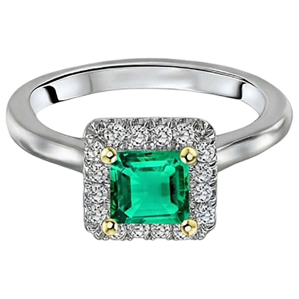 Authentischer Kolumbianischer Smaragd Schmuckstein-Ring 3 Karat Bicolor 14K Gold – Frontansicht