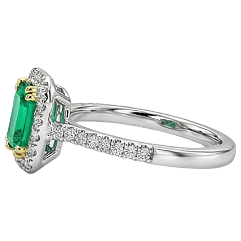 Edler Smaragd Treppen-Schliff Schmuckstein-Ring in Zweifarbiges 14K Gold – Rückansicht