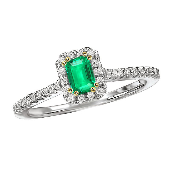 Schmuckstein-Ring Zweifarbiges 14K Gold mit Edler Smaragd – Hauptansicht