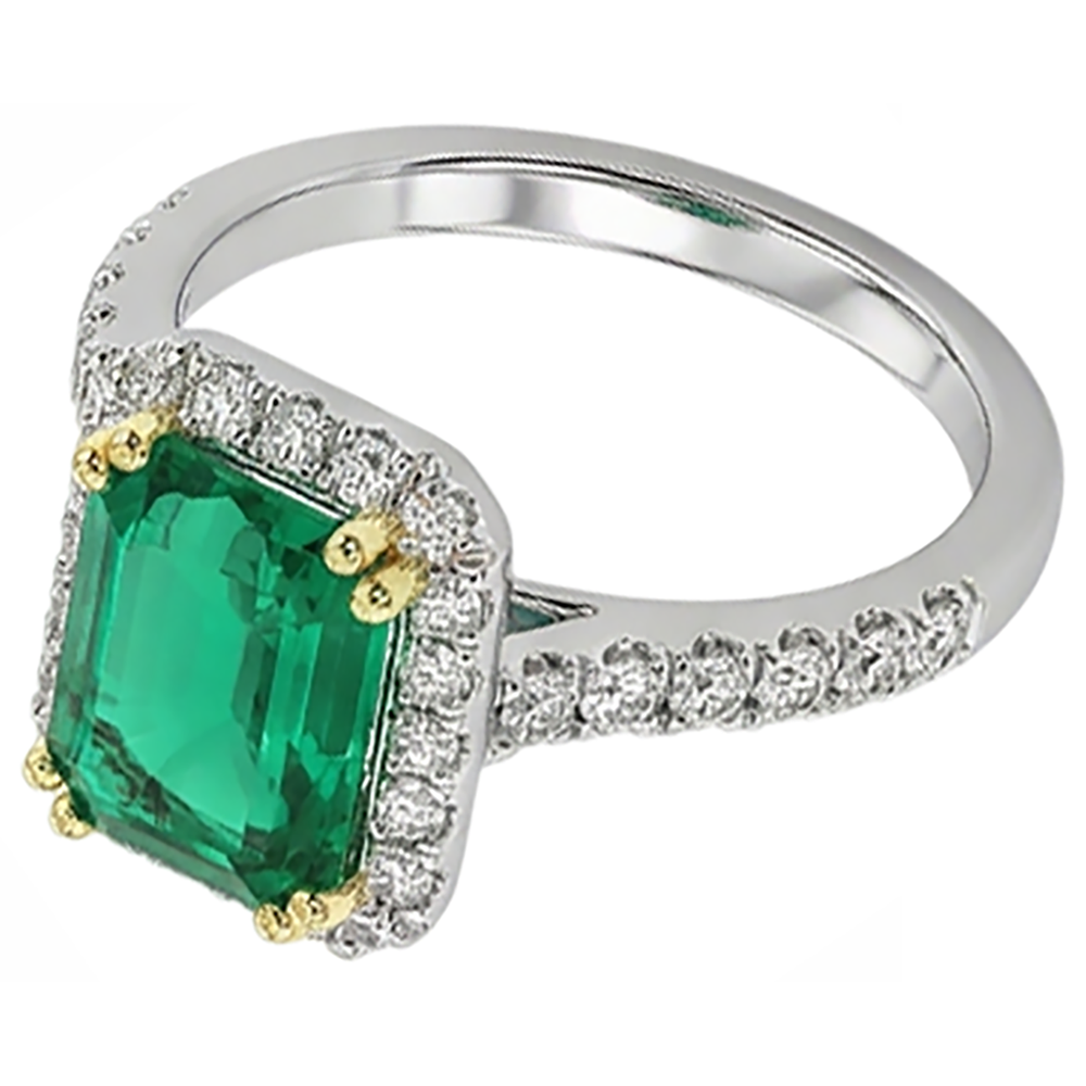 Edler Smaragd Edelstein-Ring 2-Karat Bicolor 14K Gold – Seitenansicht