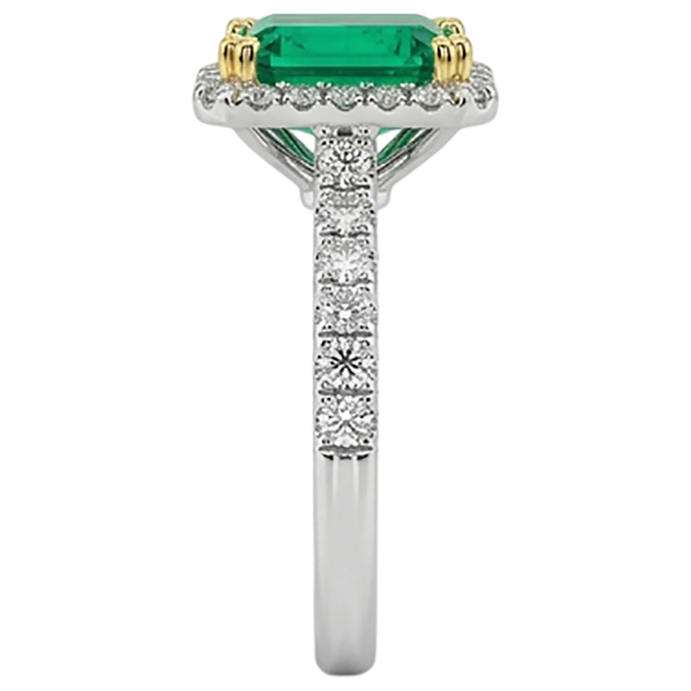 Edelstein-Ring Bicolor 14K Gold mit Edler Smaragd – Draufsicht