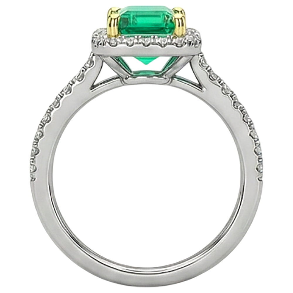 Smaragd-Schliff Kolumbianischer Smaragd Ring in Bicolor 14K Gold – Rückansicht