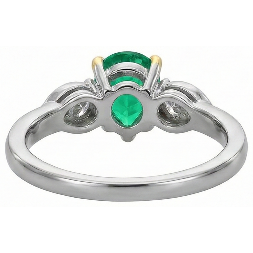 Edler Smaragd Birnen-Schliff Farbstein-Ring in 14 Karat Zweifarbig Gold – Rückansicht