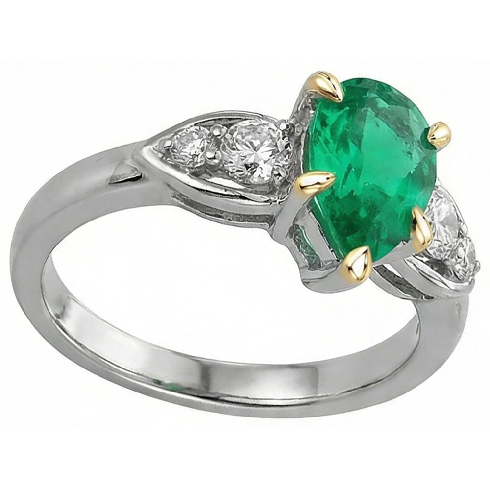 Natürlicher Edler Smaragd Farbstein-Ring 2 Karat 14 Karat Zweifarbig Gold – Schrägansicht
