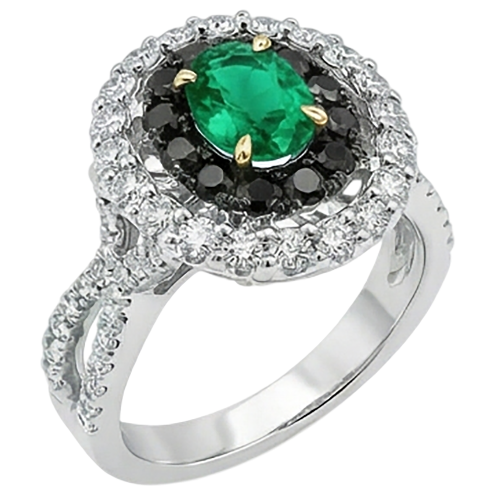 Edler Smaragd Oval-Schliff Schmuckstein-Ring in 14K – Seitenansicht