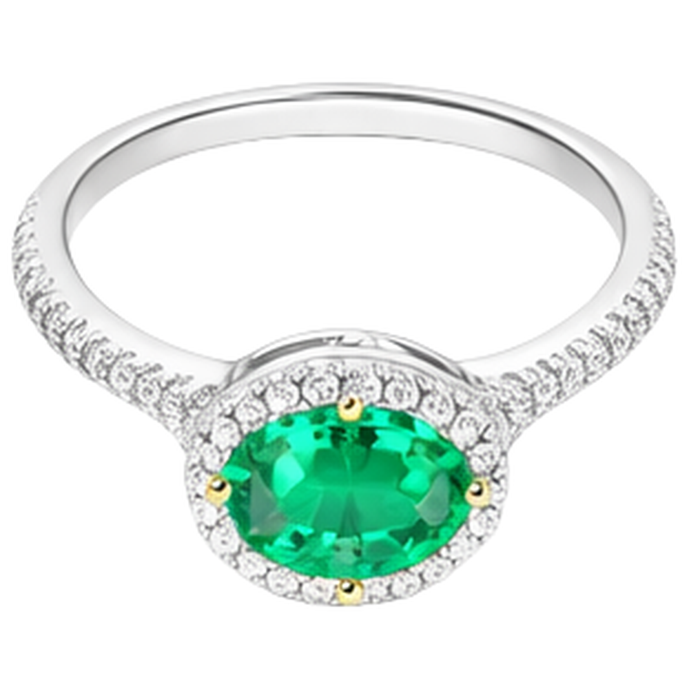 Smaragd Farbstein-Ring 2-Karat Zweifarbiges 14K Gold – Draufsicht