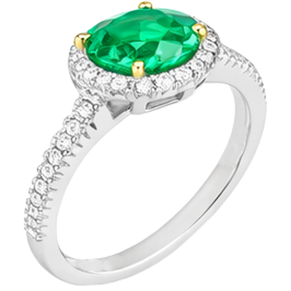 Erdgewonnener Smaragd Farbstein-Ring 2 Karat Zweifarbiges 14K Gold – Frontansicht