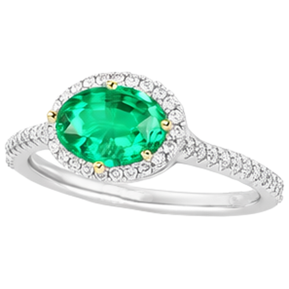 Smaragd Farbstein-Ring 2-Karat Zweifarbiges 14K Gold – Schrägansicht
