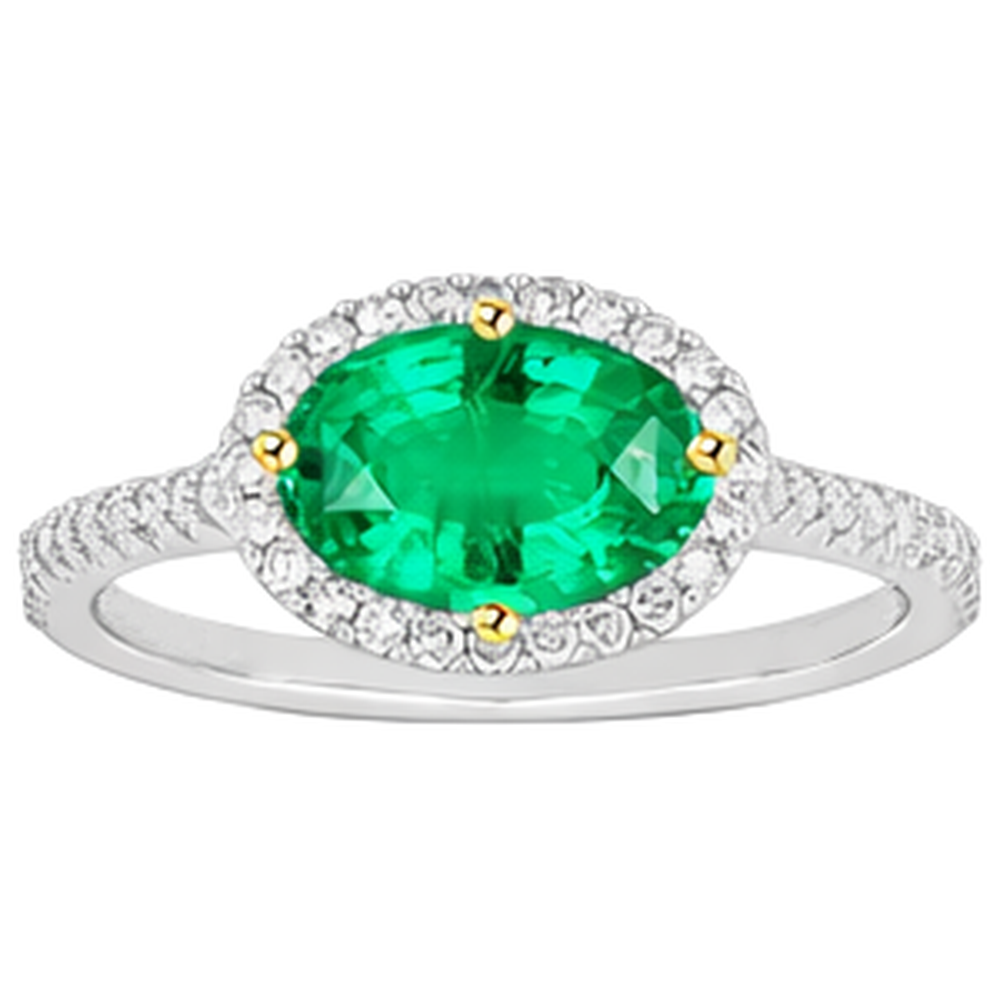 Smaragd Farbstein-Ring 2-Karat Zweifarbiges 14K Gold – Seitenansicht