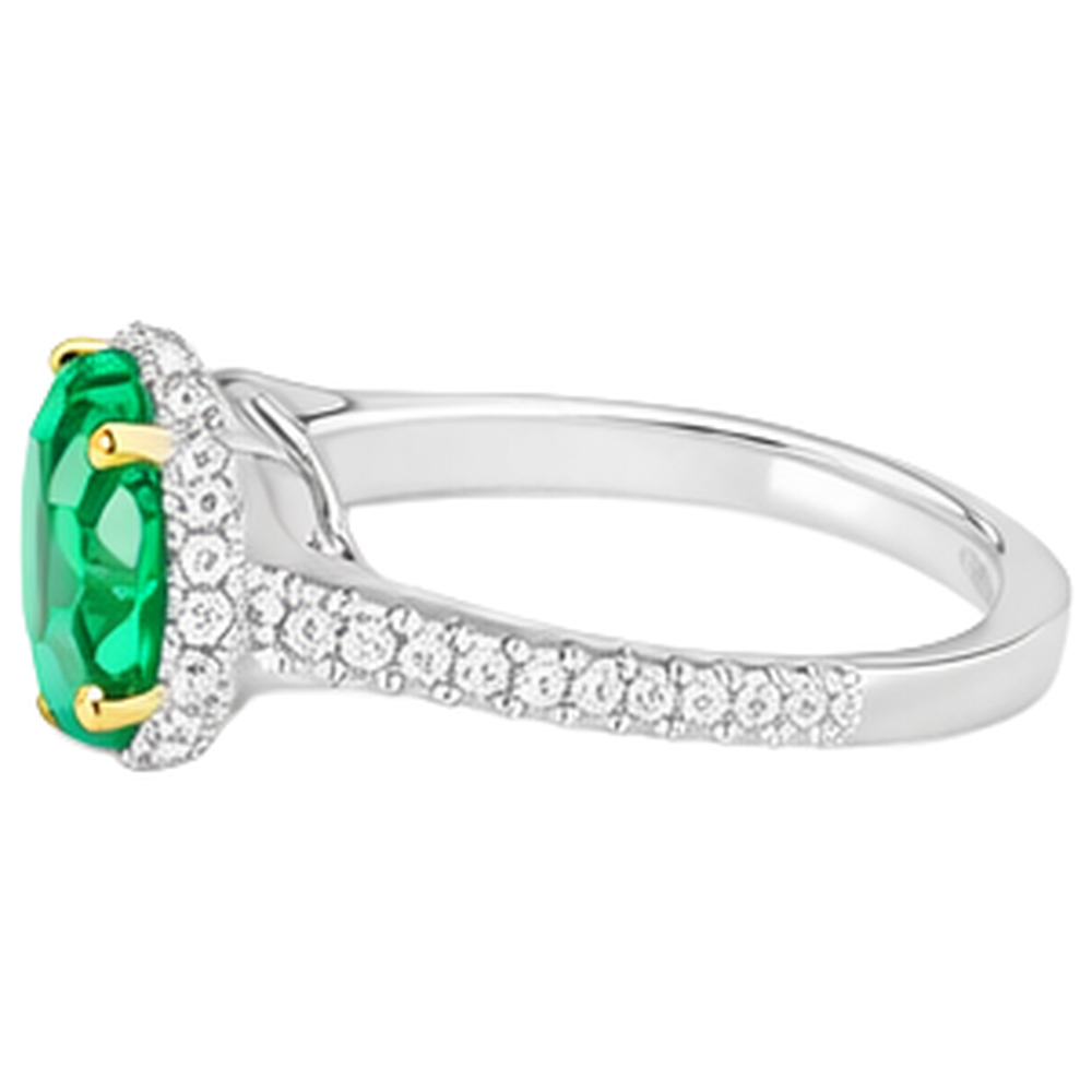 Oval-Schliff Smaragd Ring in Zweifarbiges 14K Gold – Profilansicht