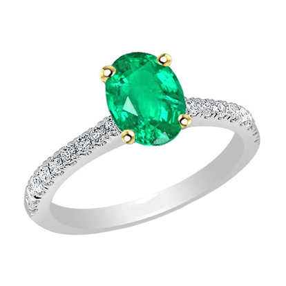 Smaragd Oval Farbstein-Ring in 14 Karat Zweifarbig Gold – Hauptansicht