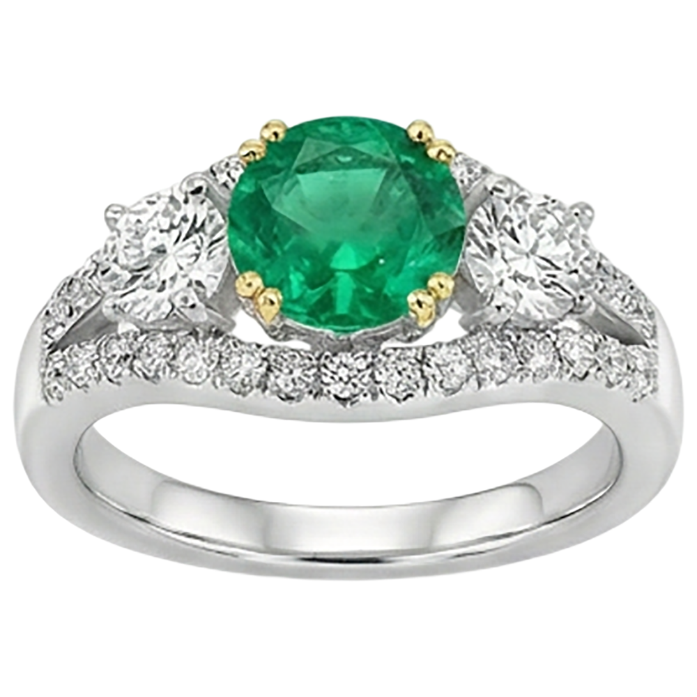 Kolumbianischer Smaragd Schmuckstein-Ring 2,50-Karat Bicolor 14K Gold – Seitenansicht